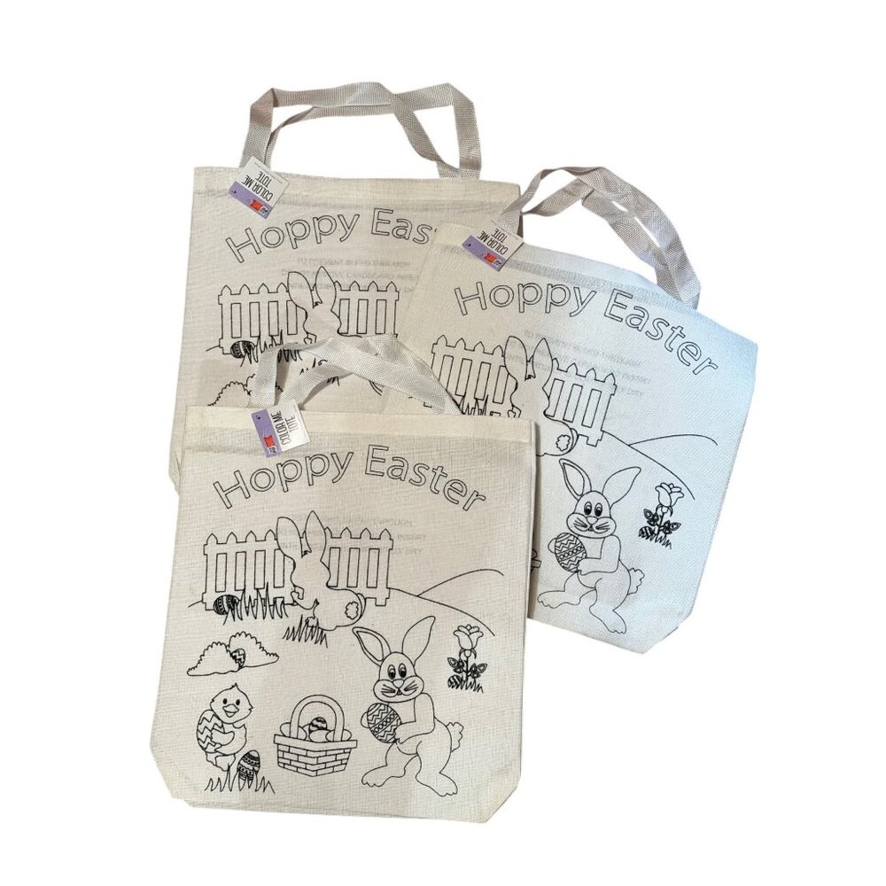 NWT Color Me Easter‎ Tote Bags For Fun Toodler Happy Easter Bunny Basket Set 3